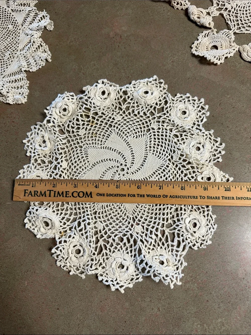 Vintage Handmade Crochet Lace Doilies White Set of 4 Pinwheel Rose